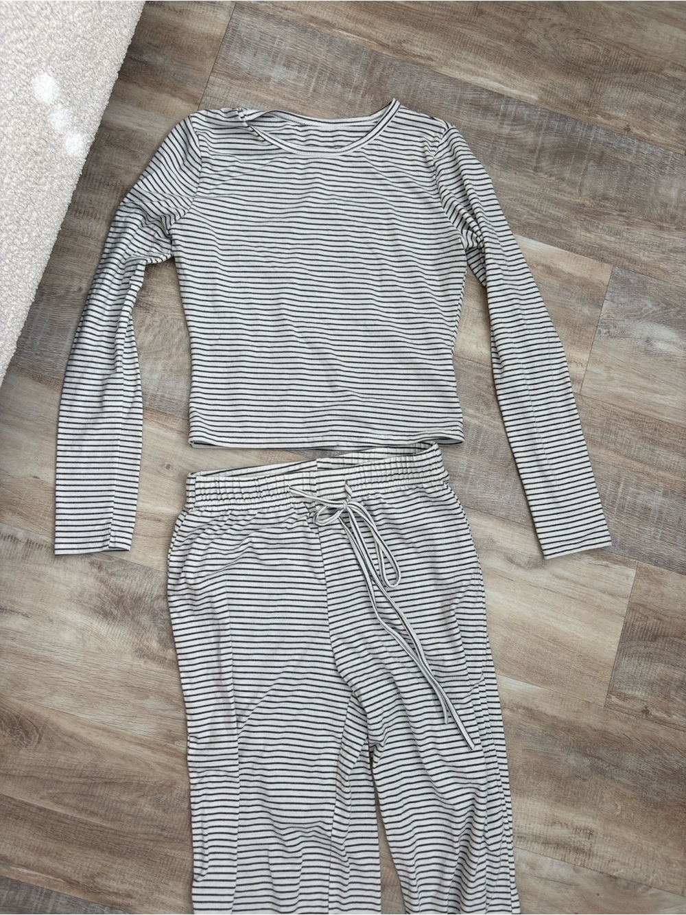 Striped Long-Sleeve Pajama Set in White & Black